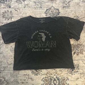 Caution To The Wind Black 'Woman' Graphic Crop Tee